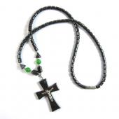 18inch Hematite Cross Pendant with Silver Jesus Stone Strands Necklace